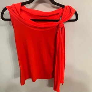 SoCa by St. John Vibrant Red Sleeveless Draped Blouse w Chiffon Tie - Sz Sm EUC